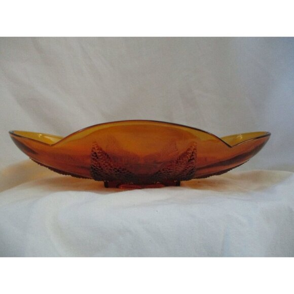Candy Dish, Vintage Indiana Glass Deep Amber Leaf Candy Relish Dish oblong bowl - Picture 4 of 5